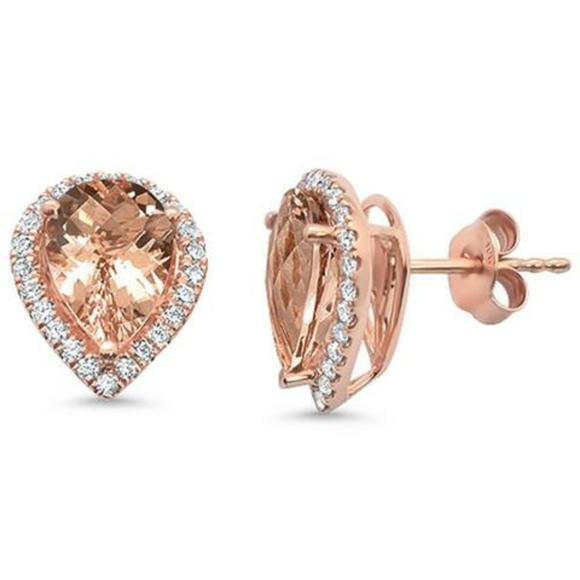 3.9ct 14kt rose gold pear shape morganite and diam